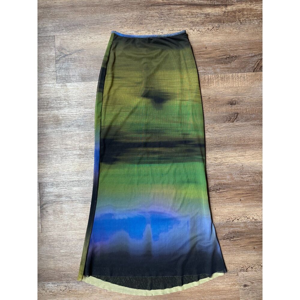 Zara Blue/Green Ombre Sheer Midi Skirt